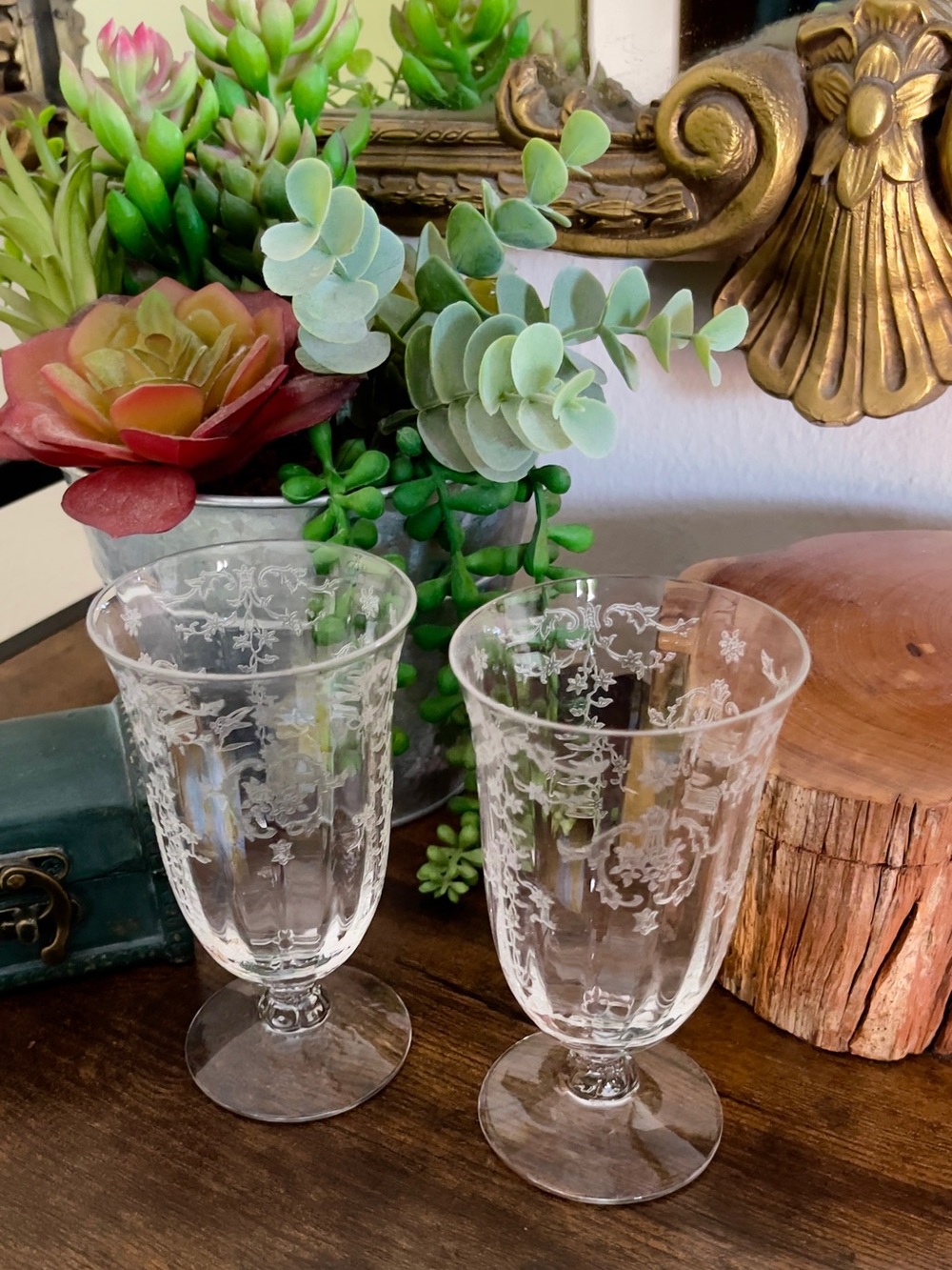 Set of Two Vintage Fostoria Blown Depression Glass Juice Glasses